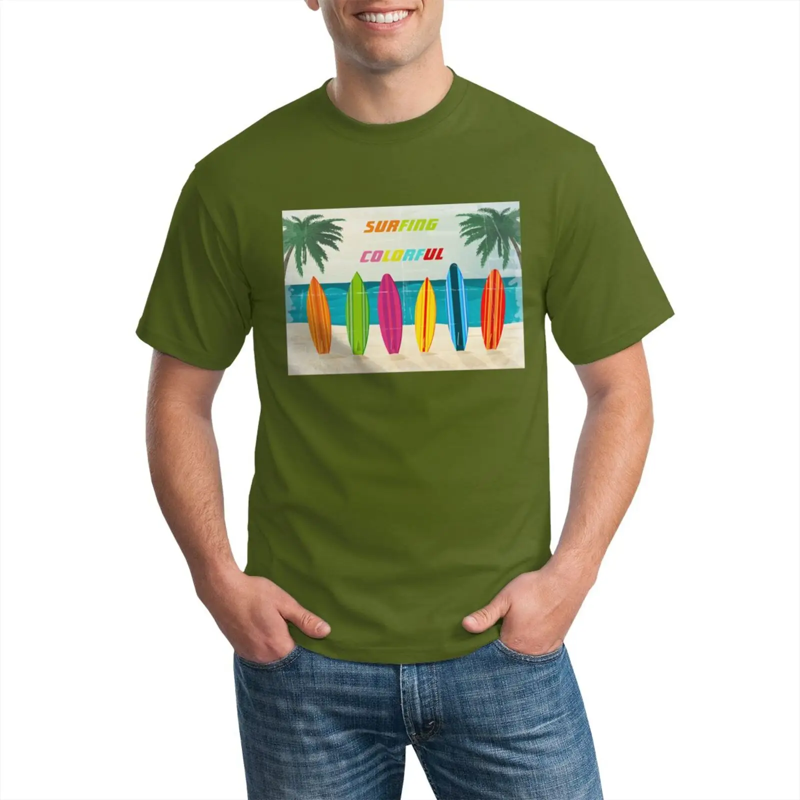 

Mens t shirts Trending surfing colorful surfboard Printing Casual Fashion Style Street Wear Regular Fit Cotton Soft Short Sleeve