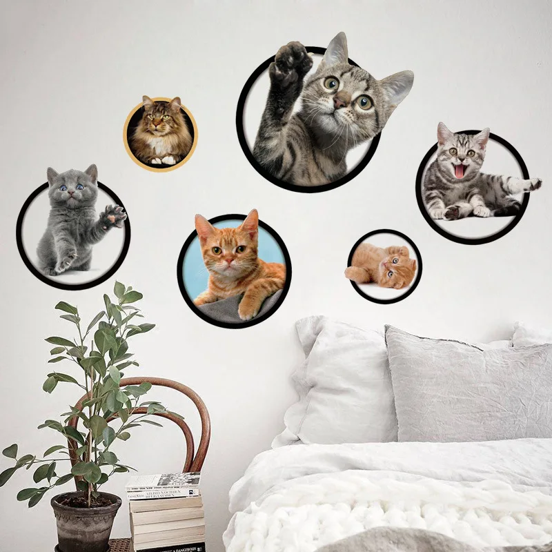 

Cute Circle Orange Cat Blue Cat Decorative Wall Sticker Animal pet PVC sticker paper Home decoration wall glass plastic