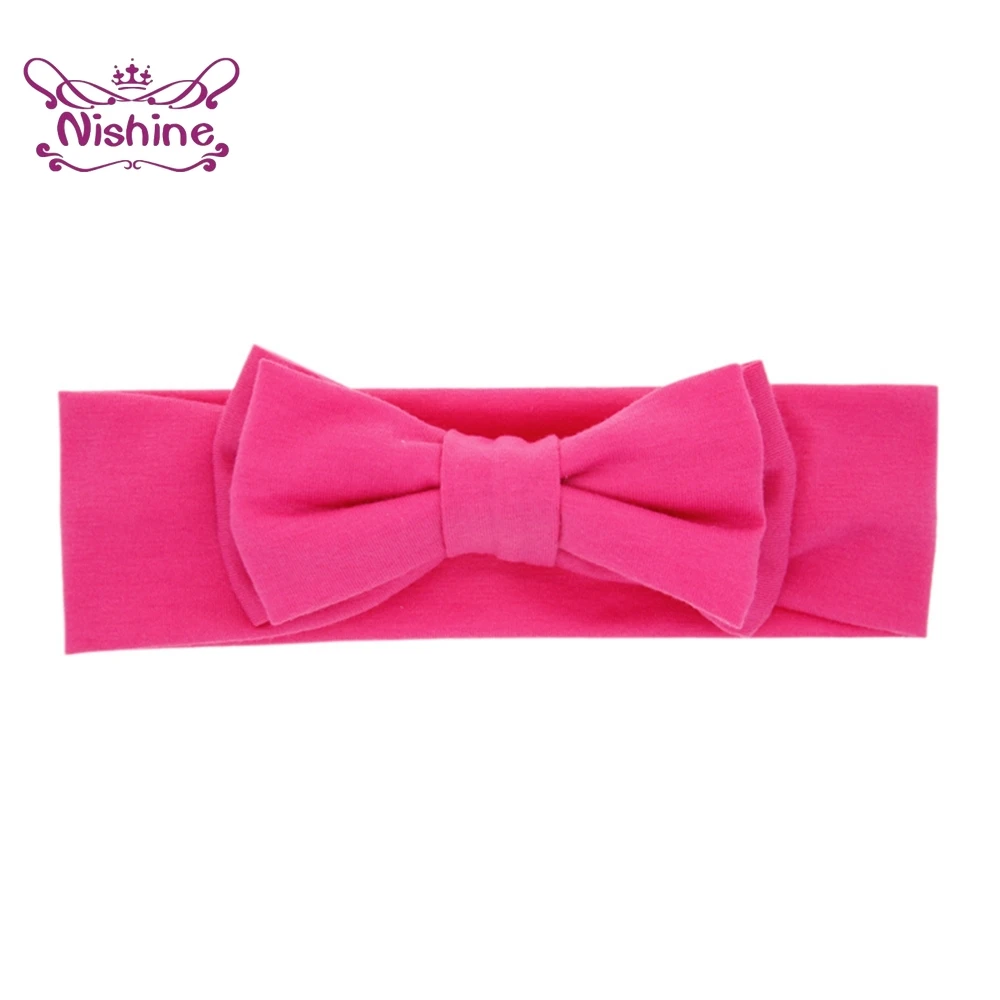 

Nishine Solid Color Cotton Bow Newborn Headband Baby Girls Soft Elastic Hairband Double Bowknot Infant Headwarp Hair Accessories