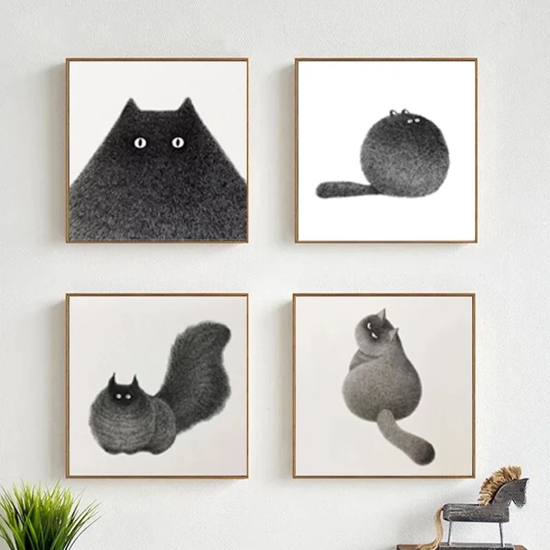 

Картина на холсте с изображением милого кота, черно-белая фотография, настенные картины для гостиной, украшение для дома