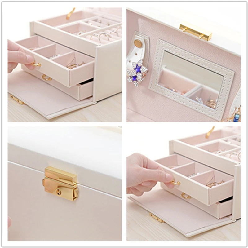 

WE Jewelry Box Mirrored 3-layer Large Capacity Jewelry Casket Makeup Organizer Earring Holder Makeup Storage Gift Boxes Jewelry