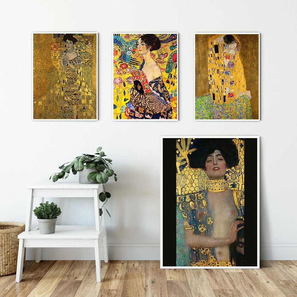 

Classic Artist Gustav Klimt kiss Abstract Oil Painting on Canvas Print Poster Modern Art Wall Pictures For Living Room Cuadros