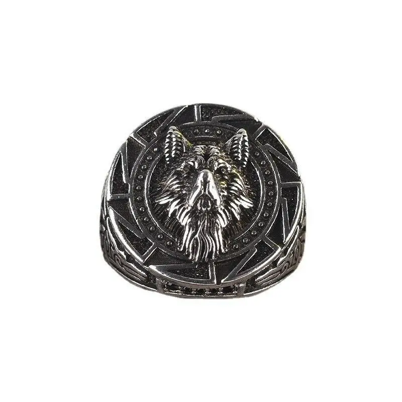 Vintage Viking Warrior Wolf Head Rings for Men Retro Silver Color Wild Hunt Totem Ring Men's Hip Hop Punk Party Jewely Gift | Украшения