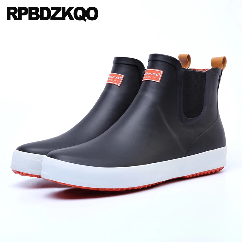 Big Size Waterproof Blue Designer Cheap High Top Pvc Short Booties Men Slip On Casual Shoes Ankle Rain Red Rubber Boots Plus