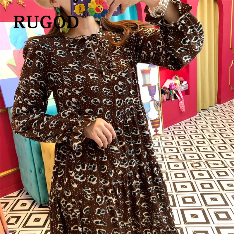 RUGOD винтажное длинное платье с принтом женское Повседневное круглым вырезом и