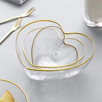 gold heart shape glass bowl fruit salad rice serving bowls food storage container lunch bento box decoration tableware