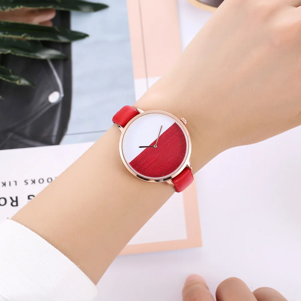 

relojes mujer Pink Quartz Wristwatch Two Color Leather Belt Fashion Casual Elegant Women Watches Women Clock relogio feminino