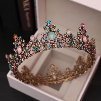 baroque vintage color jelly crystal round bridal tiara crown black rhinestone pageant diadem veil tiara wedding hair accessories
