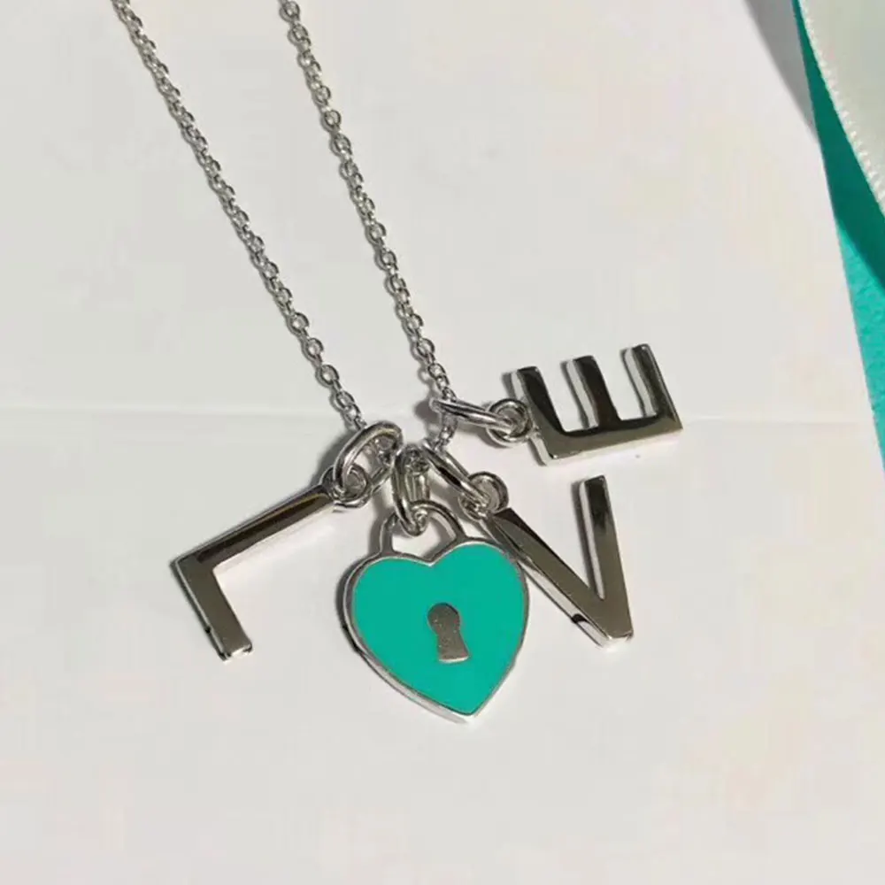 

AYBS Real 925 Necklaces High Quality TIF Original1:1LOGO "Classic Blue Enamel LOVE Letter Pendant" Necklaces Women