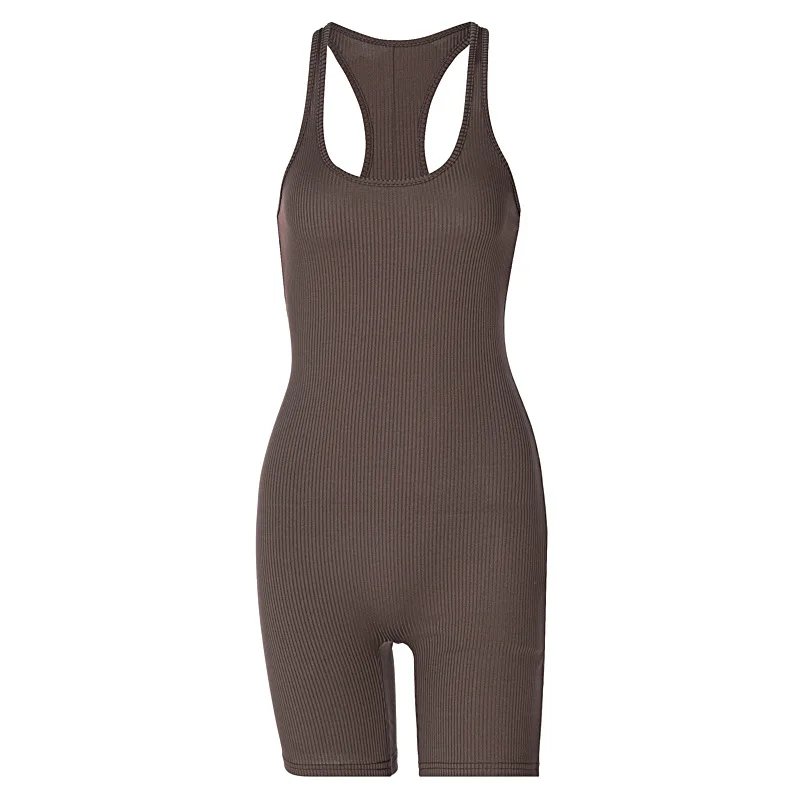 

European and American women's 2021 spring and summer new knitted solid high waist tight sports Yoga Jumpsuit shorts