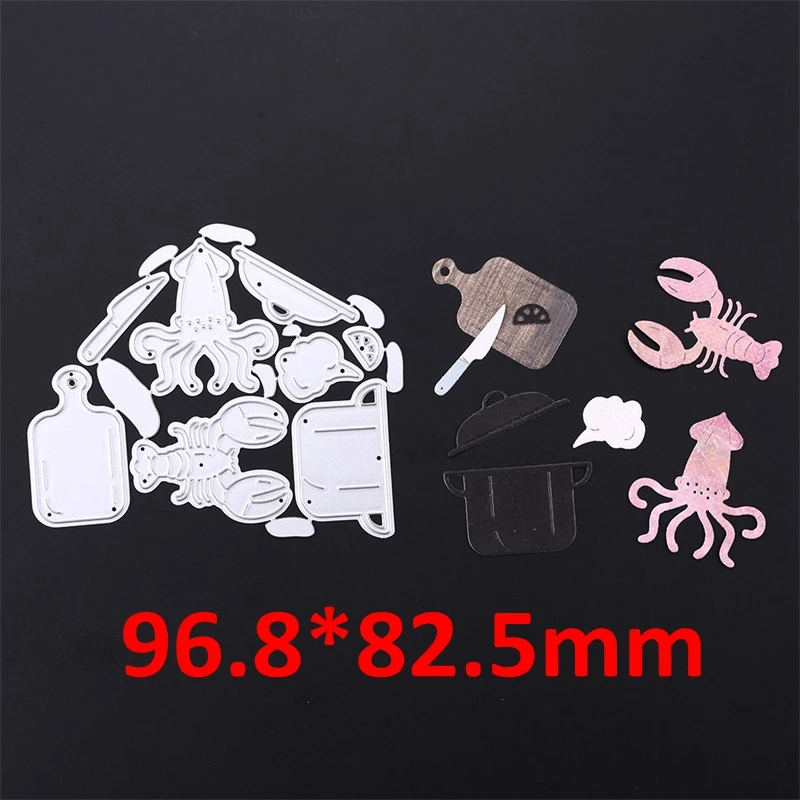 Metal Cutting Dies Set Octopus Lobster Pot Cutting Board Knife Mixed Element For DIY Scrapbooking Making Template 2020 New