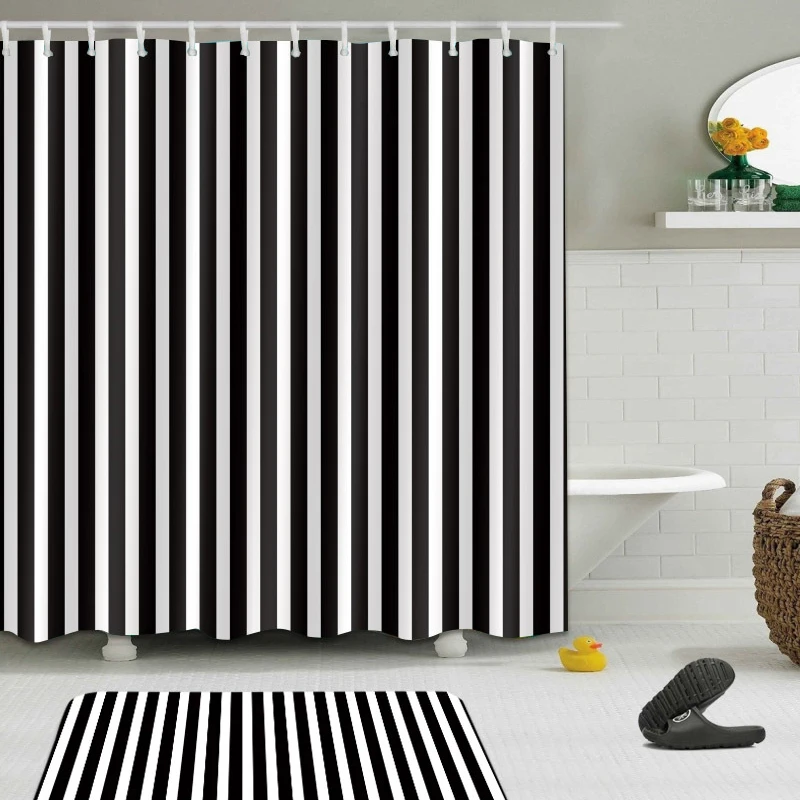 

Modern Shower Curtain Mosaic Striped Waterproof Bath Curtains Bathroom For Bathtub Bathing Cover with 12pcs Hooks