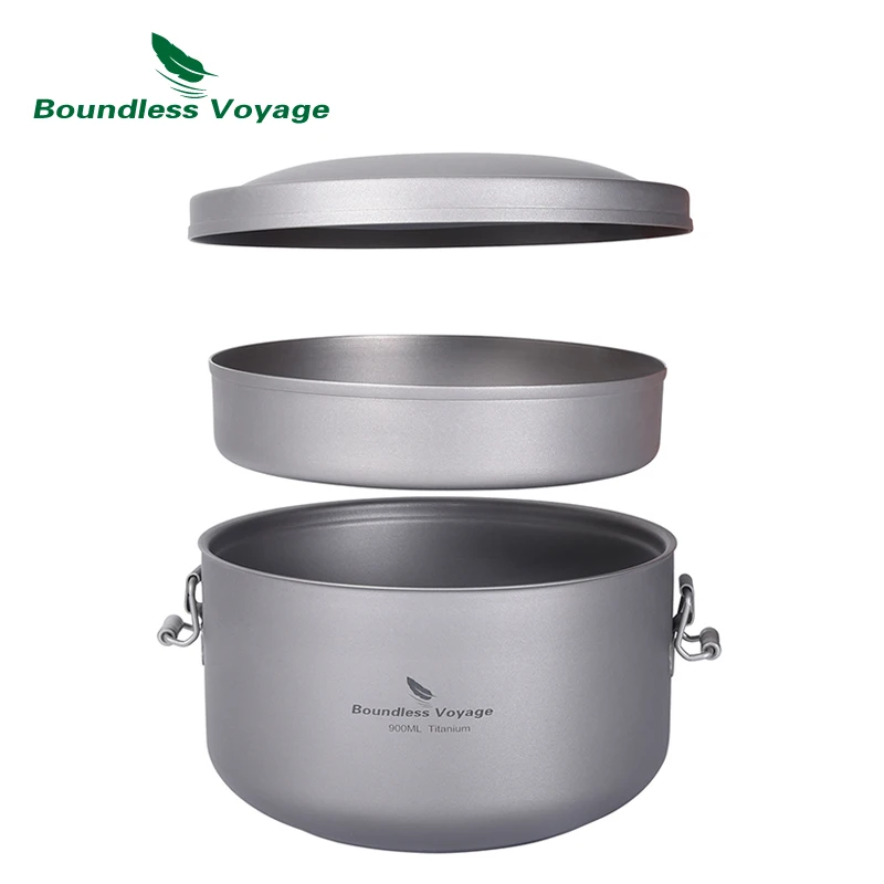 Boundless Voyage Separated Multi-layer Bowl Outdoor Titanium Lunch Box Double Layer Uncoated Salad Soup Bowl Ti1095T