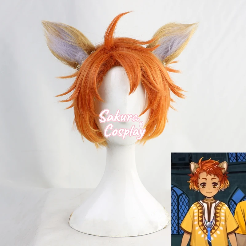 

Twisted Wonderland Cheka Cosplay Orange Short with Ears Heat Resistant Synthetic Hair Halloween Carnival Party + Free Wig Cap