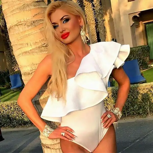 2019 летний Боди Женский сексуальный комбинезон с оборками черный белый красный