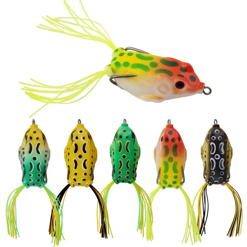 

5pcs 4cm 5cm 5.5cm Floating Frog Lure Fishing Lures Topwater Ray Frog Double Hook Artificial Minnow Crank Artificial Soft Bait
