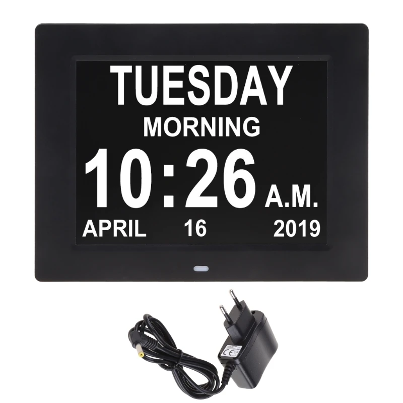 

8" Inch IPS Digital Clock Calendar with Oversized Font Date Day Reminder for Elderly and Children Can Play Pictures/Music/Videos