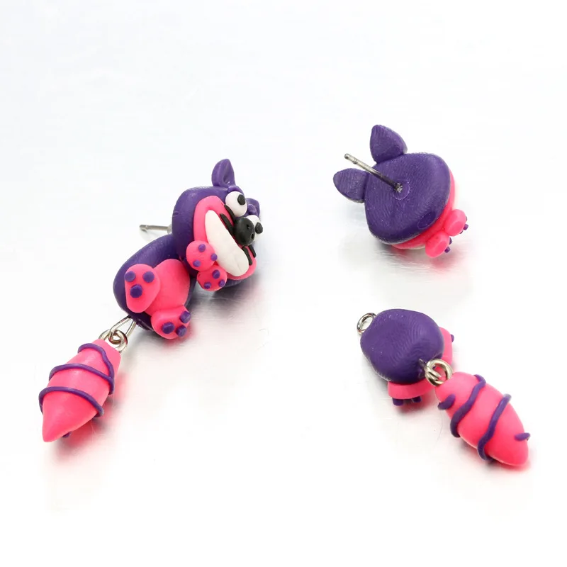 Cartoon Animals Red Purple Funny DIY Little Raccoon Eardrop Unique Design New Soft Pottery Earrings Female Fashion Jewelry Gifts | Украшения