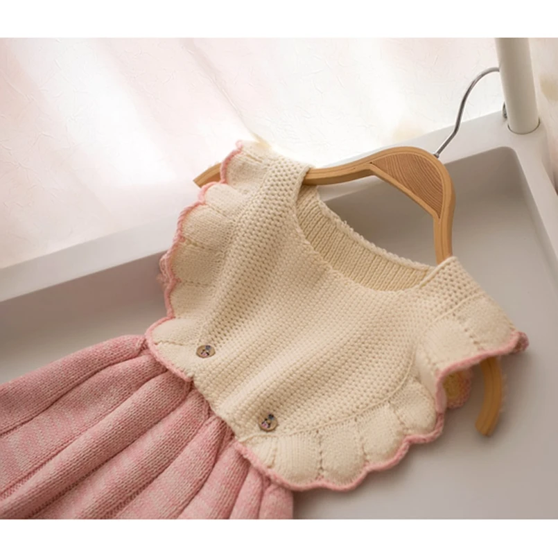 Теплое осенне зимнее Хлопковое трикотажное платье для маленьких девочек