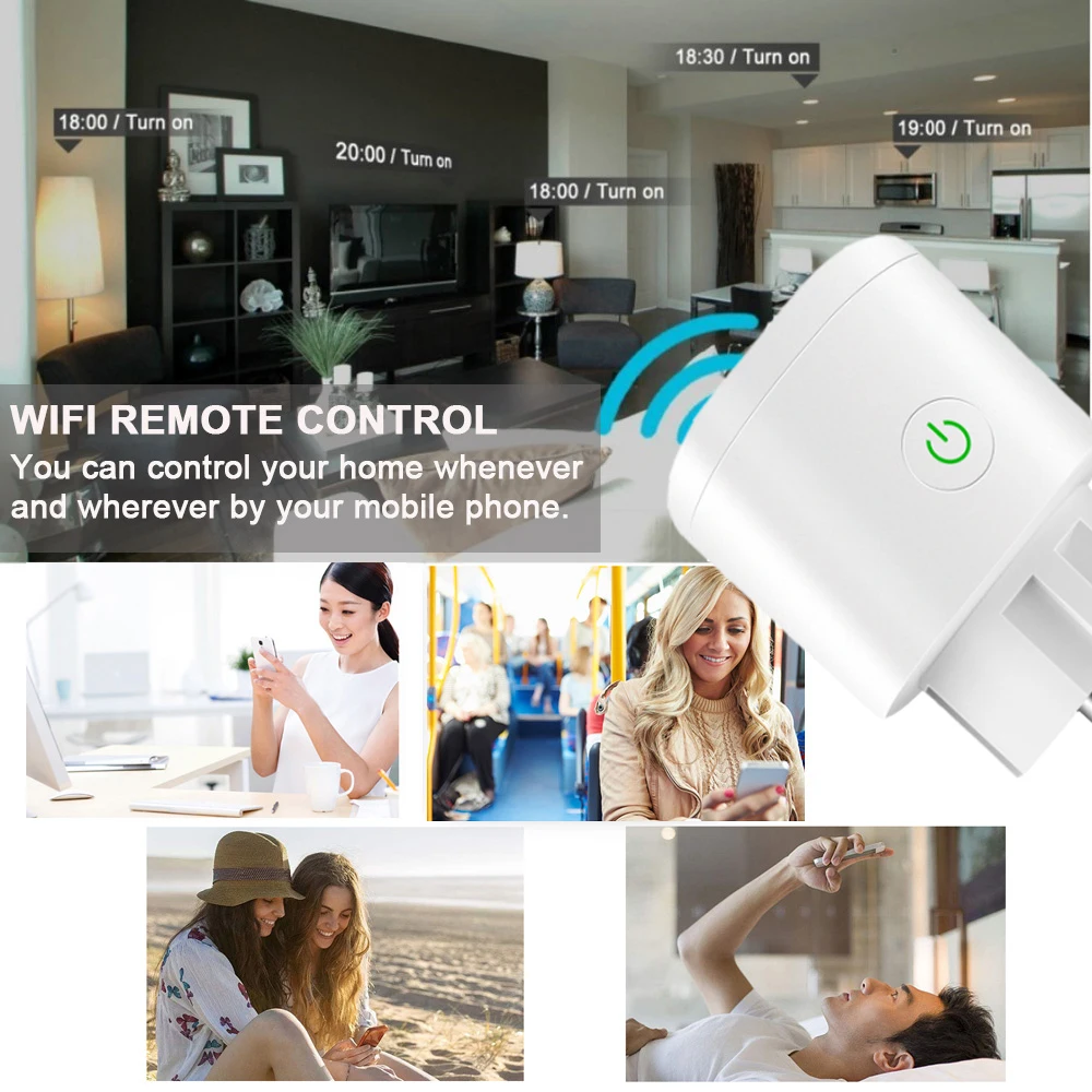 Умная штепсельная вилка европейского стандарта Wi-Fi контроль мощности измерение