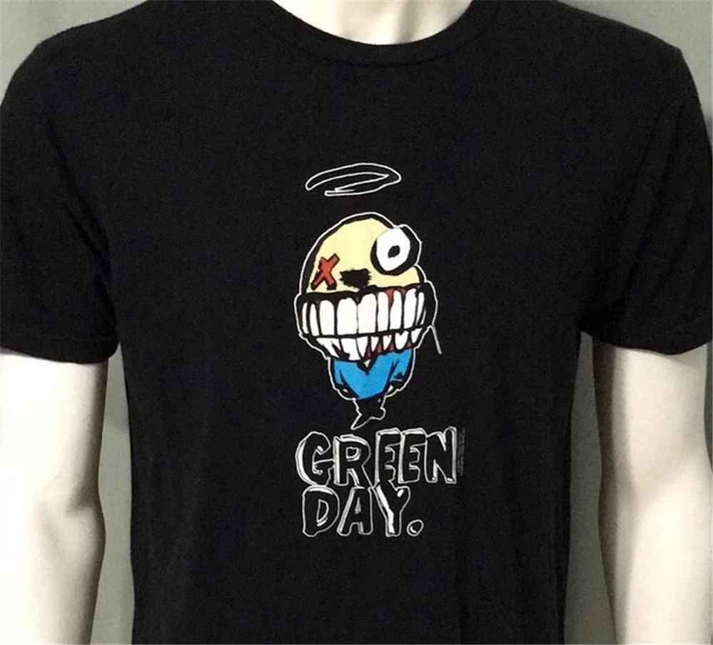 Зеленая большая футболка с рисунком американского идиота Билли Джо Армстронга в
