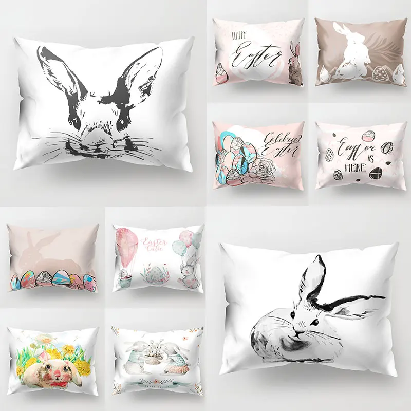

Rabbits Series Printing Pillowcase Sofa Waist Pillow Cover 50*30cm Non-fading Cushion Cover Well-designed Home Decor