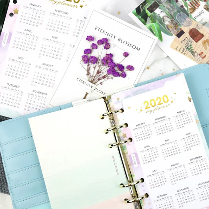 

2020 Year Calendar Index Dividers Watercolor Refill For 6 Hole Loose-leaf A5 A6 Binder Spiral Notebook Diary School Stationery