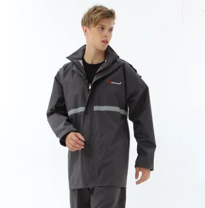 Gray Double layer Открытый двойной слой Светоотражающая полоса Мужчины Женщины плащ пальто брюки костюм спортивная езда Рыбалка Кемпинг Альпинизм Дождевик Пончо - Цвет: Gray Double layer