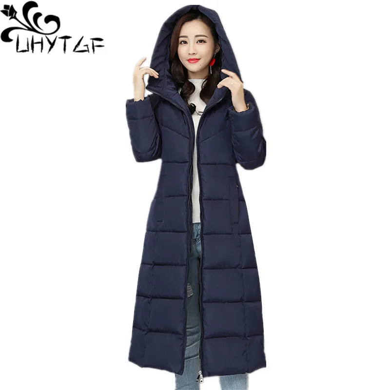 

UHYTGF Women's Down Jacket Winter warm Thick Coats Female Down cotton Coats 6XL Plus Size Hooded Parka Women cotton Outwear X483