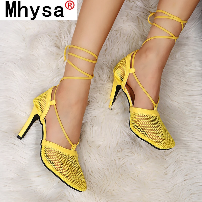 

Summer Sexy Clear Crytal Heel Women Pumps Ankle Cross Strap Sandals Shoes Fashion Woman Square Toe High Heels Dress Party Shoes