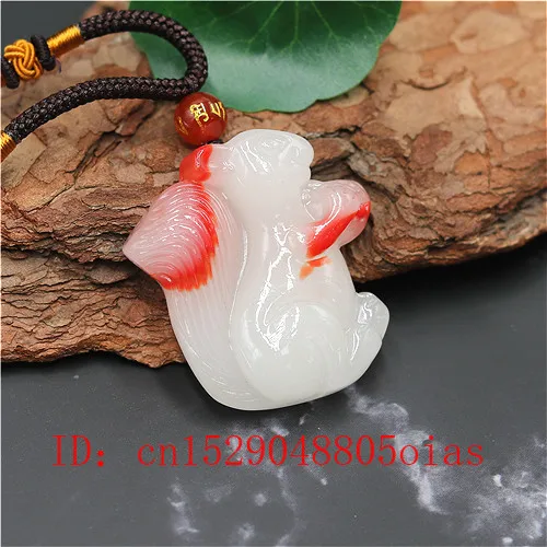 Натуральный красный белый (Hetian) нефрита Нефритовый камень подвеска в виде белки