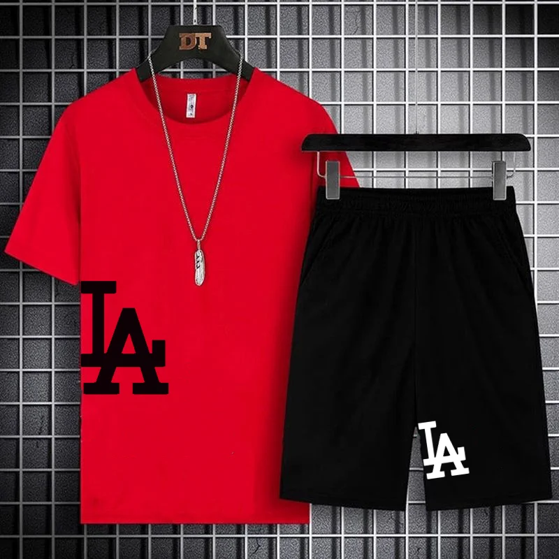 

Summer Men's Short-Sleeved Shorts Suit Mesh O-Neck Sportswear Brand Running Fitness Suit New T-shirt Training Suit S-5XL