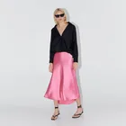 Женская юбка-русалка, атласная юбка до щиколотки, кораллово-красного цвета, на заказ, 2019