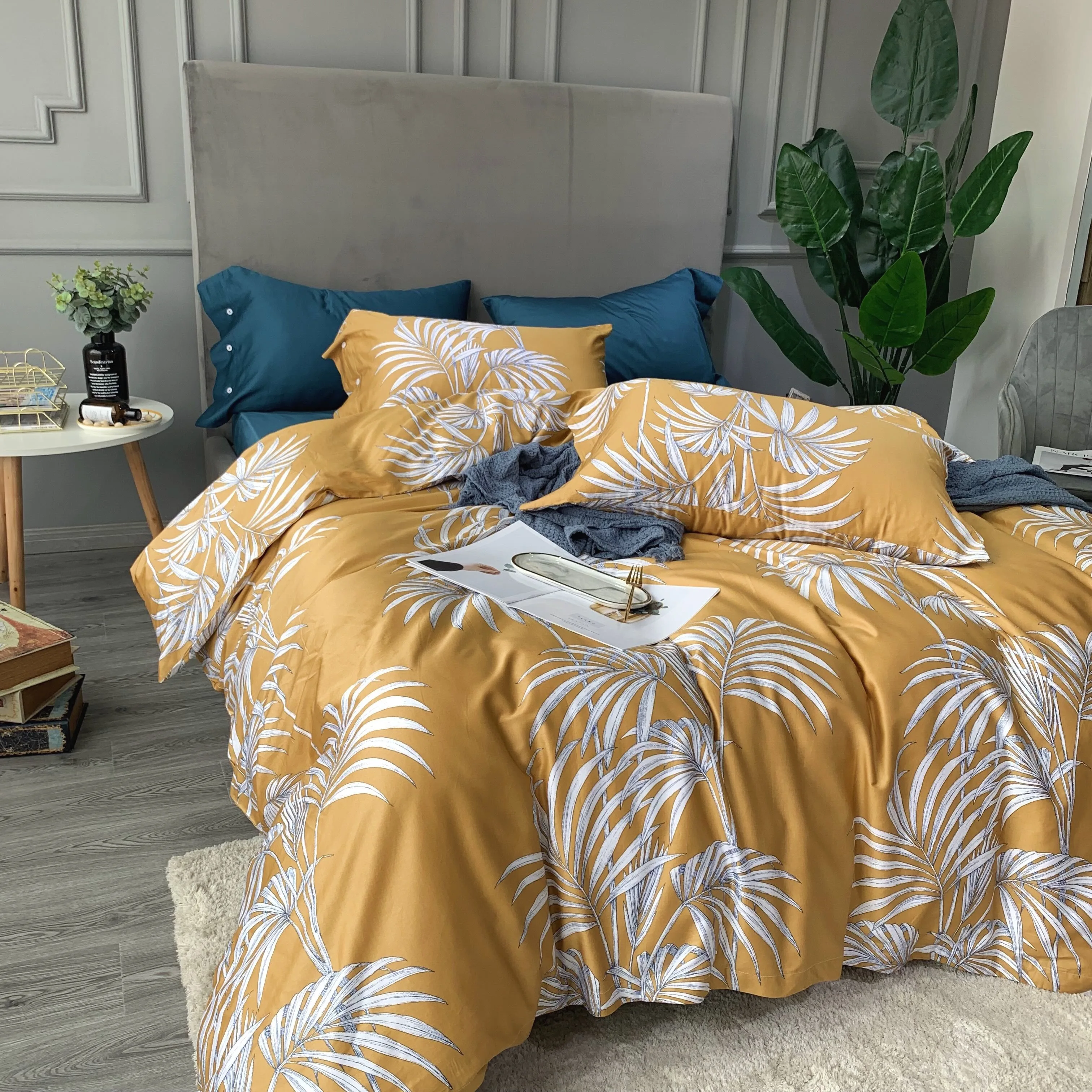 Комплект постельного белья из 100% хлопка с изображением листьев и жирафов | Дом