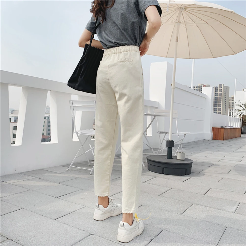 

2021 Spring New High Waist Loose Comfortable Jeans Adjustable Waist Loose Stretchy Denim Pants Streetwear Fashion Straight Pants