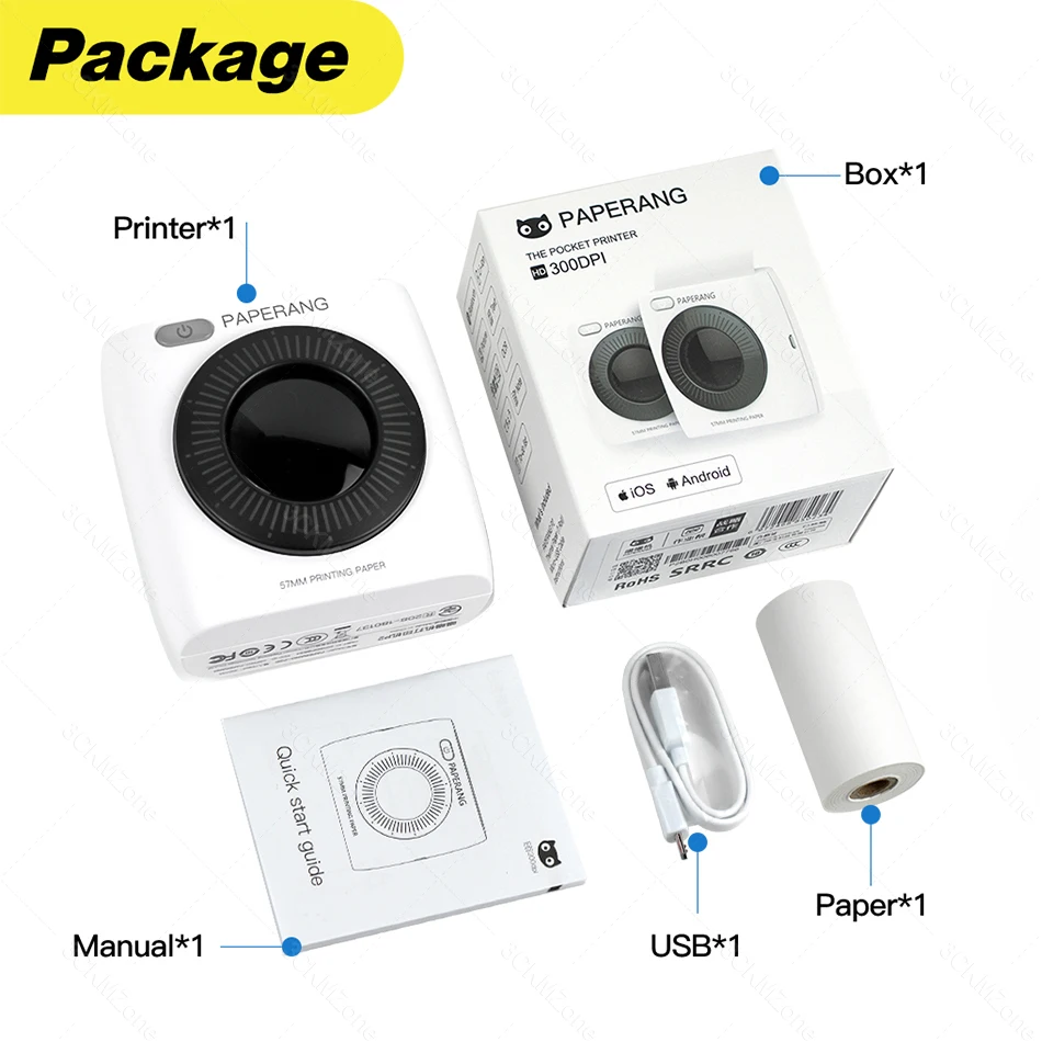 Карманный принтер PAPERANG P2 портативный Bluetooth для фото телефона беспроводное