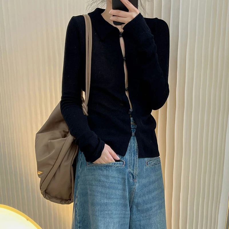 

TWOTWINSTYLE Print Colorblock T Shirts For Female Lapel Collar Long Sleeve High Waist Slimming Women's Casual T Shirt Fashion