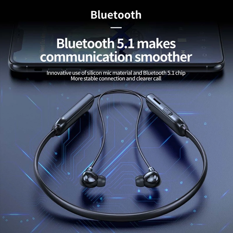 

Wireless Bluetooth 5.1 Neckband Earphone Neck Hanging Sport MP3 Player Headphones Stereo Headset Support TF Card