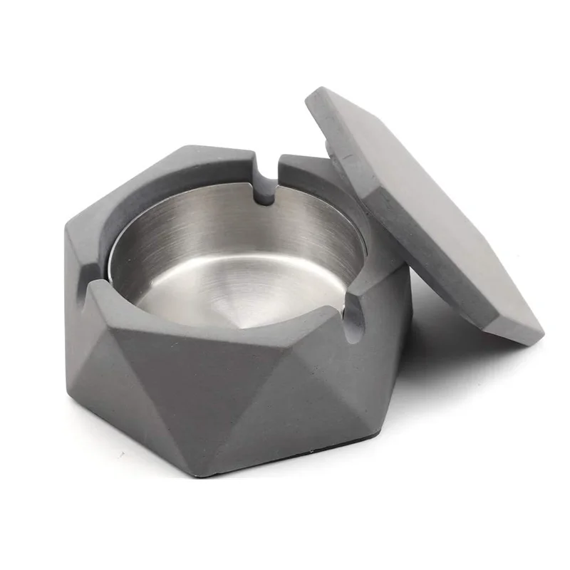 

Stainless Steel Nordic Style Diamond Shape Concrete Cement Ashtray with Lid Creative Cigarette Ash Tray Smoking Accessories
