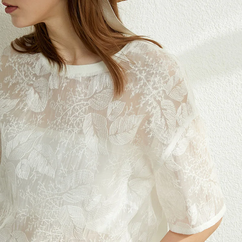 

AMII Minimalism Spring Summer Lace Thin Women Blouse Causal Fashion Oneck Short Sleeve Loose Female Blouse Tops 12067463