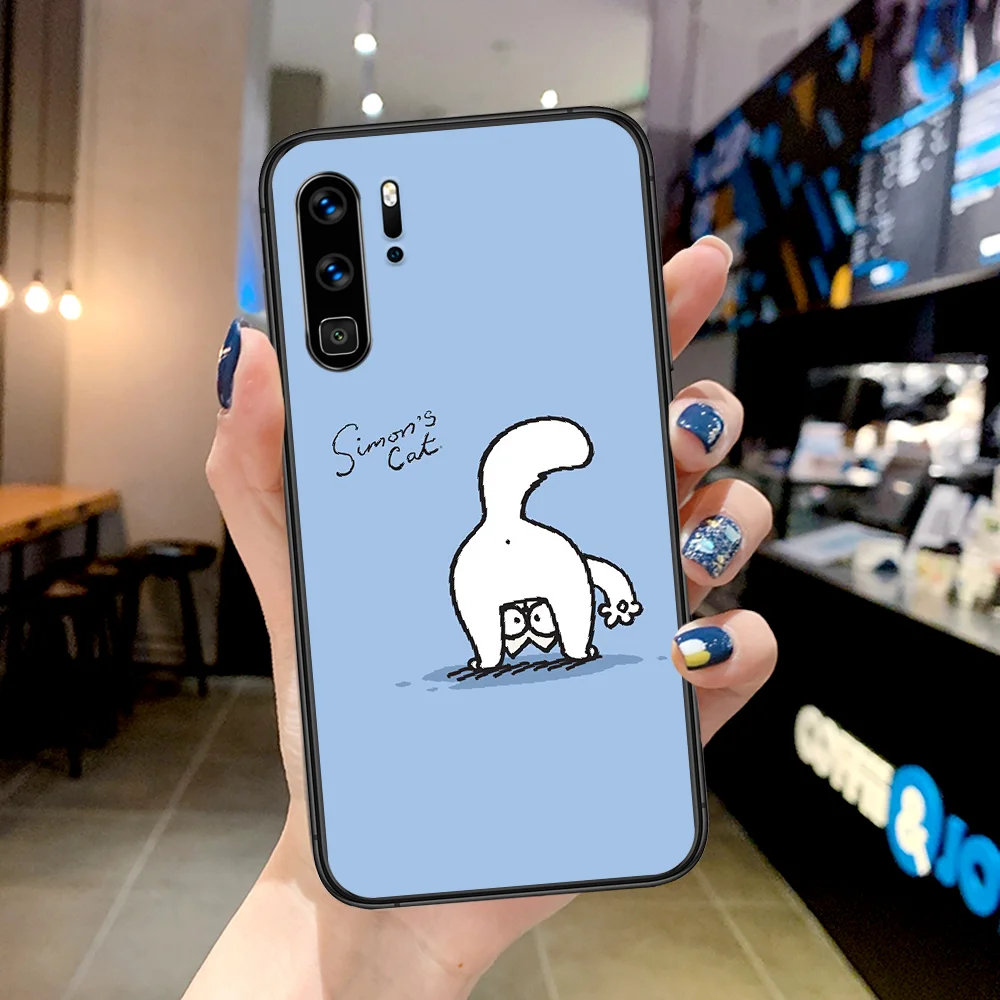 

Cute Simons Cat Phone Case For Huawei P Mate Smart 10 20 30 40 Lite Z 2019 Pro black Back Painting Hoesjes Tpu Coque 3D Shell
