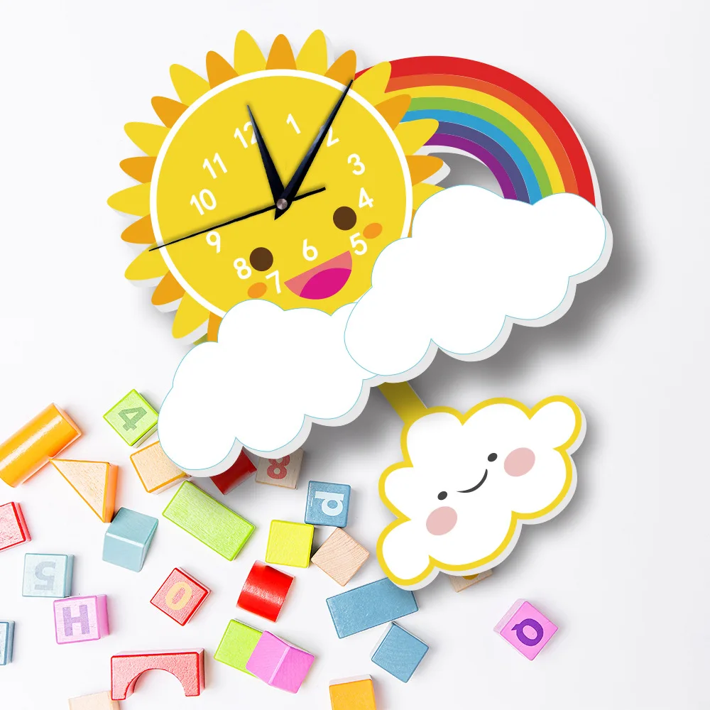 Funlife children cute cartoon swing clock sun rainbow decoration pendulum creative animal UWC003 | Дом и сад