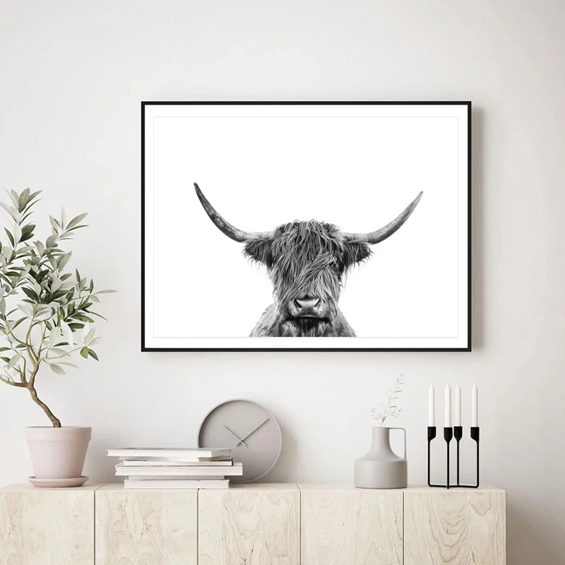 

Black and White Animal Posters Highland Cow Farmhouse Canvas Paintings and Prints Wall Art Pictures for Living Room Home Decor