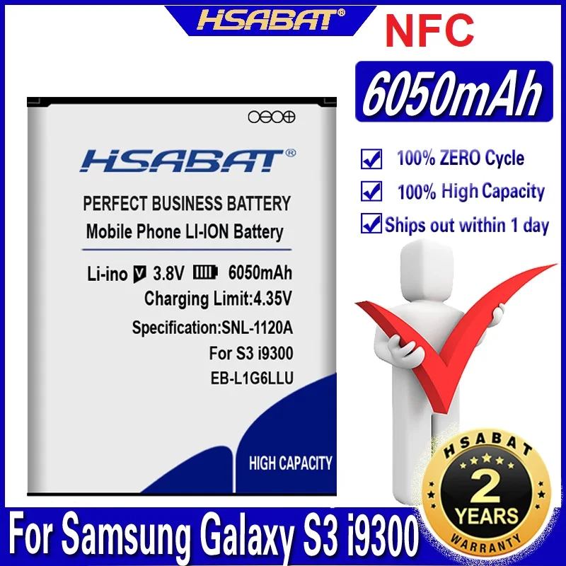 Аккумулятор HSABAT EB L1G6LLU 6050 мАч для Samsung Galaxy S3 SIII i9300 NFC i9300i i9308 i9305 i9082 i9080 i9128E i9060 i9301