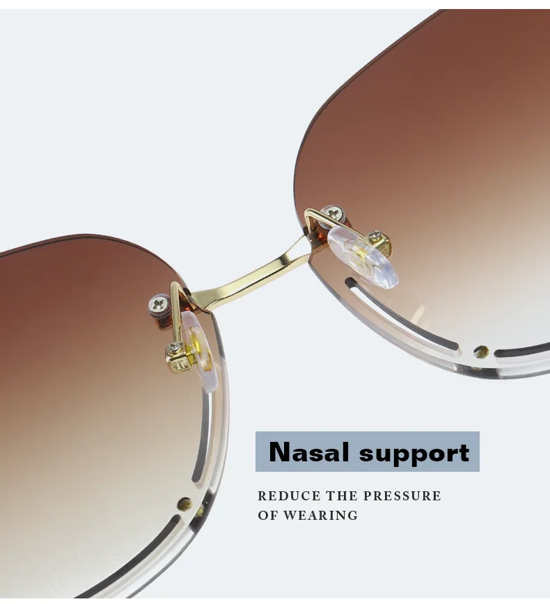 

The New Sunglasses Female European and American Personality Marine Film Sunglasses Shape Two-color Piece Frameless Glasses.