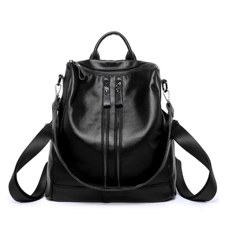 

Designer Luxury Laptop Backpack Women Double Zipper Bag for Girls Black Red Stripe Fashion Vintage New