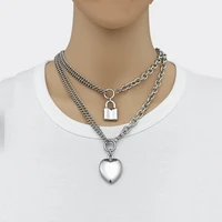fashion love all match necklace chain titanium steel peach heart lock necklace hot sale