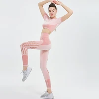 women 2pcs seamless yoga set sport suit gymwear workout clothes shortsleeve gymtop high waist leggings fitness sports wear