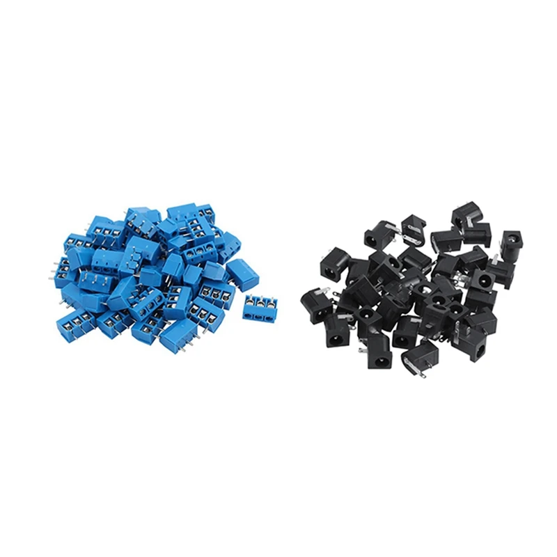 

35PCS 2.1Mmx5.5Mm Barrel-Type PCB Mount DC Power Jacks Sockets & 100X Blue ABS KF301-3P 5.08Mm 3 Pin Terminal Connector