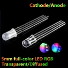 1000 шт 5 мм полноцветный светодиодный RGB красныйзеленыйсиний общий аноданод четыре фута прозрачныйматовый цвет светильник 5 мм диод красочный